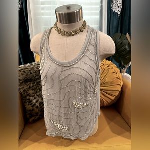 Charlotte Russe Silver Sheer Beaded Date-Night Tank Size M